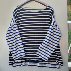 JCREW drop shoulder 3/4 sleeve‎ striped top Blue Black White SZ XL
